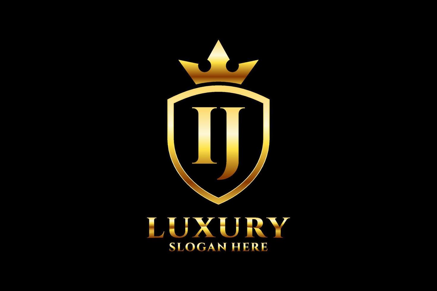 initial IJ elegant luxury monogram logo or badge template with scrolls and royal crown - perfect for luxurious branding projects vector