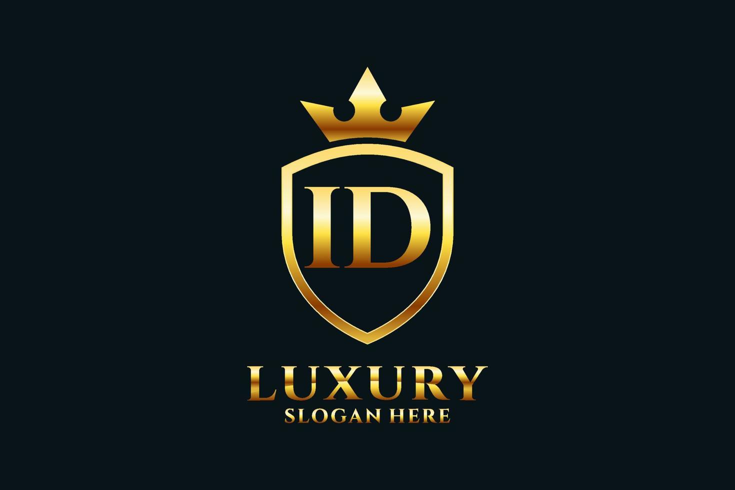 initial ID elegant luxury monogram logo or badge template with scrolls and royal crown - perfect for luxurious branding projects vector