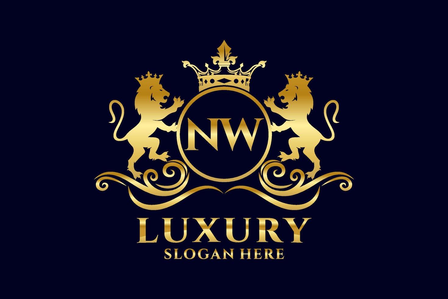 Initial NW Letter Lion Royal Luxury Logo template in vector art for luxurious branding projects and other vector illustration.