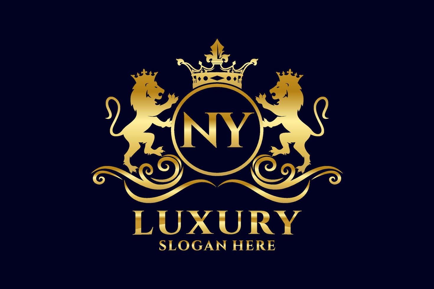 Initial NY Letter Lion Royal Luxury Logo template in vector art for luxurious branding projects and other vector illustration.