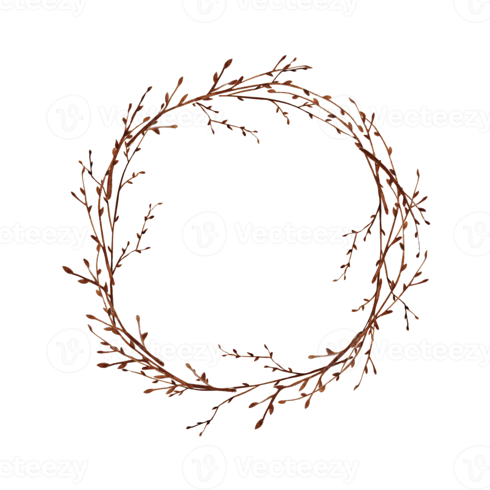 Watercolor spring wreath isolated with birch twigs and flowers png
