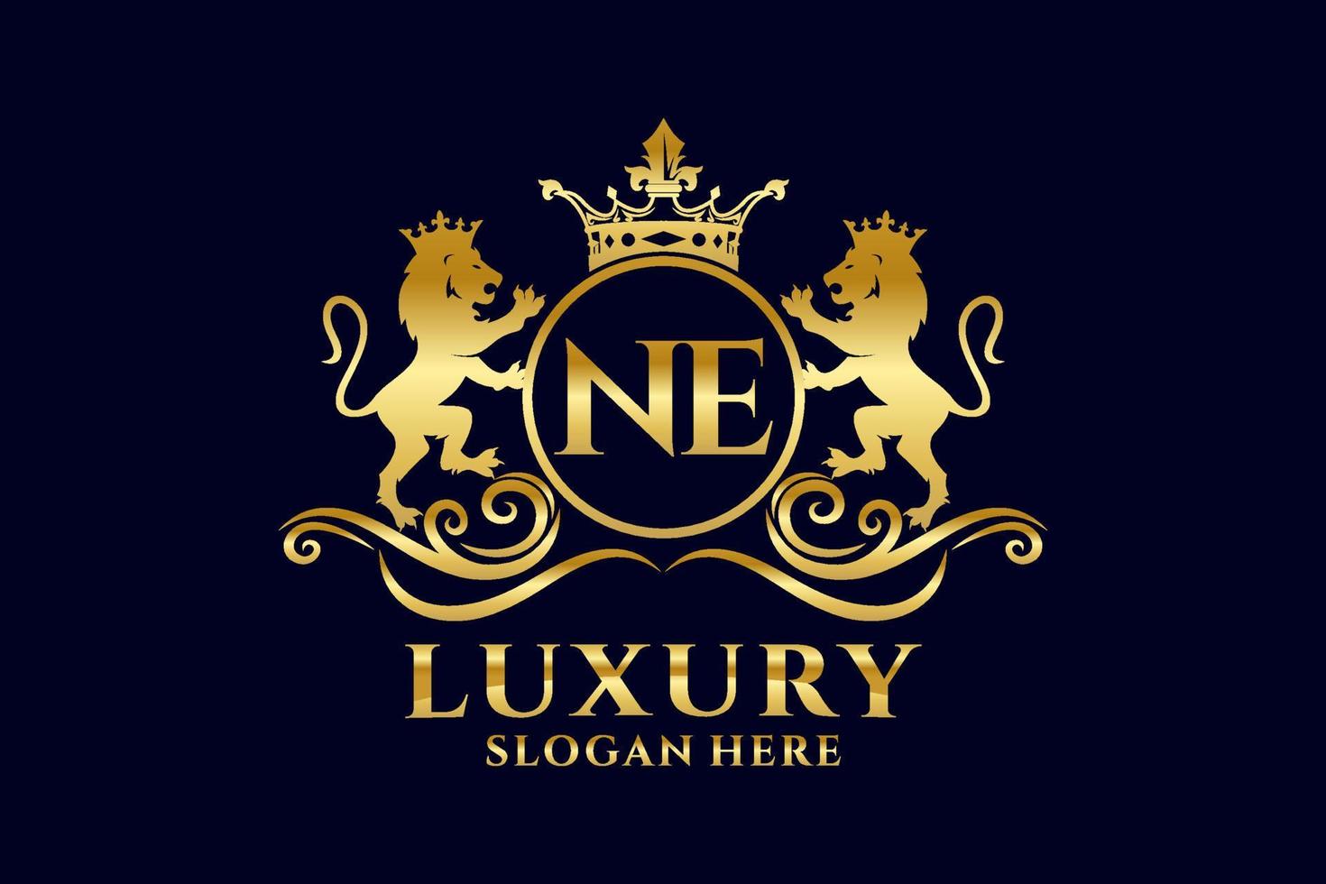 Initial NE Letter Lion Royal Luxury Logo template in vector art for luxurious branding projects and other vector illustration.