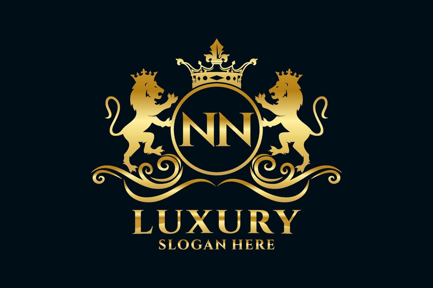 Initial NN Letter Lion Royal Luxury Logo template in vector art for luxurious branding projects and other vector illustration.