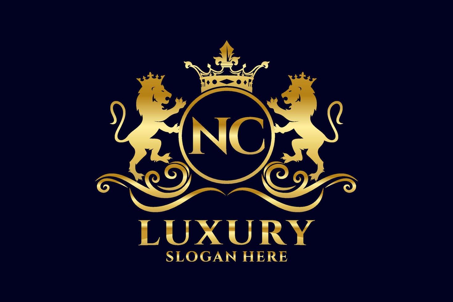 Initial NC Letter Lion Royal Luxury Logo template in vector art for luxurious branding projects and other vector illustration.