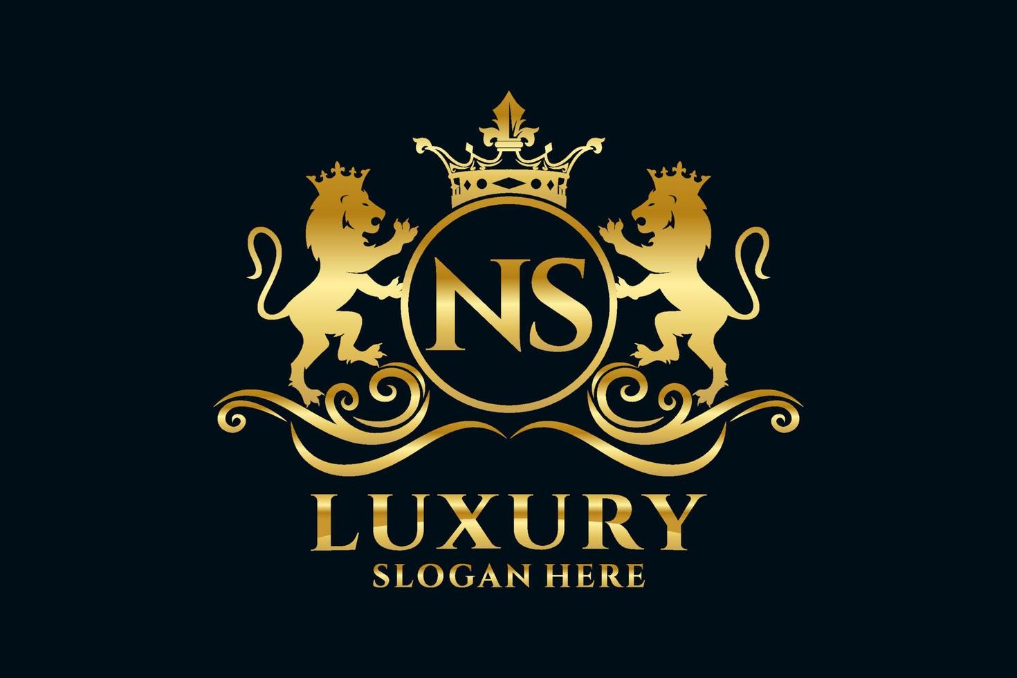 Initial NS Letter Lion Royal Luxury Logo template in vector art for luxurious branding projects and other vector illustration.