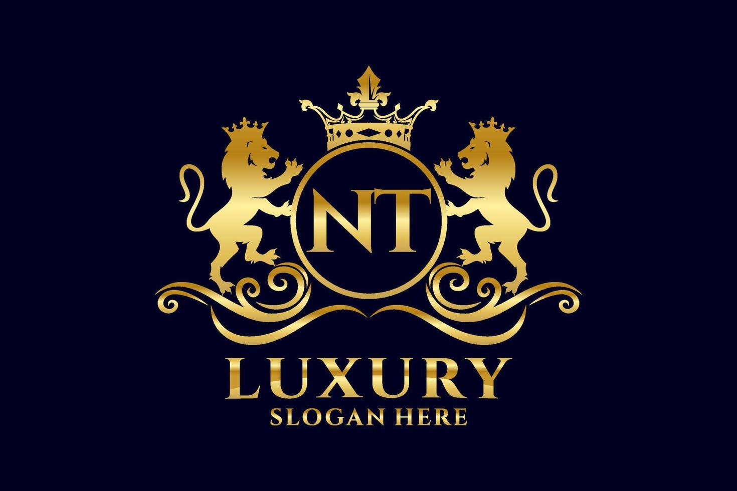 Initial NT Letter Lion Royal Luxury Logo template in vector art for luxurious branding projects and other vector illustration.