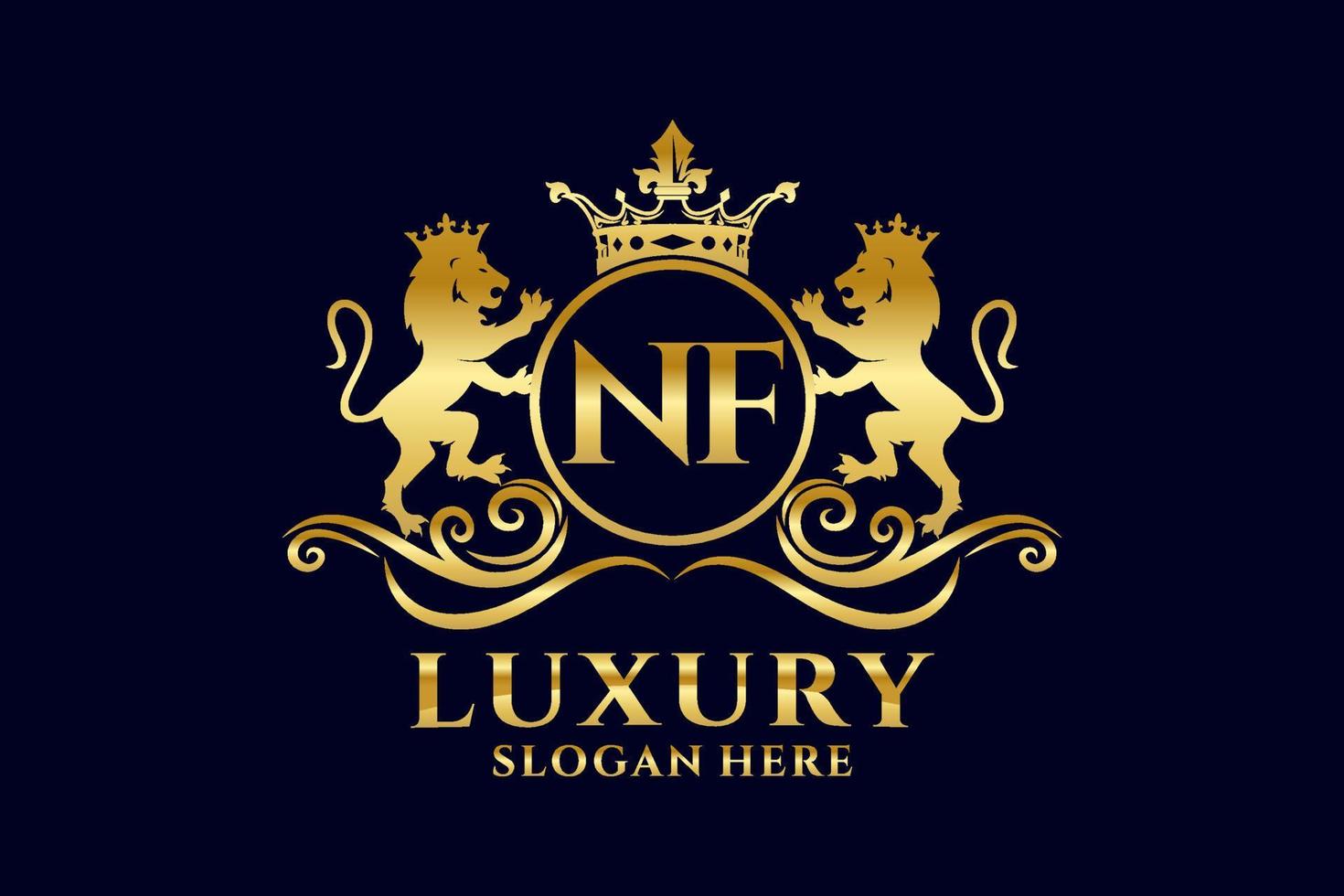 Initial NF Letter Lion Royal Luxury Logo template in vector art for luxurious branding projects and other vector illustration.