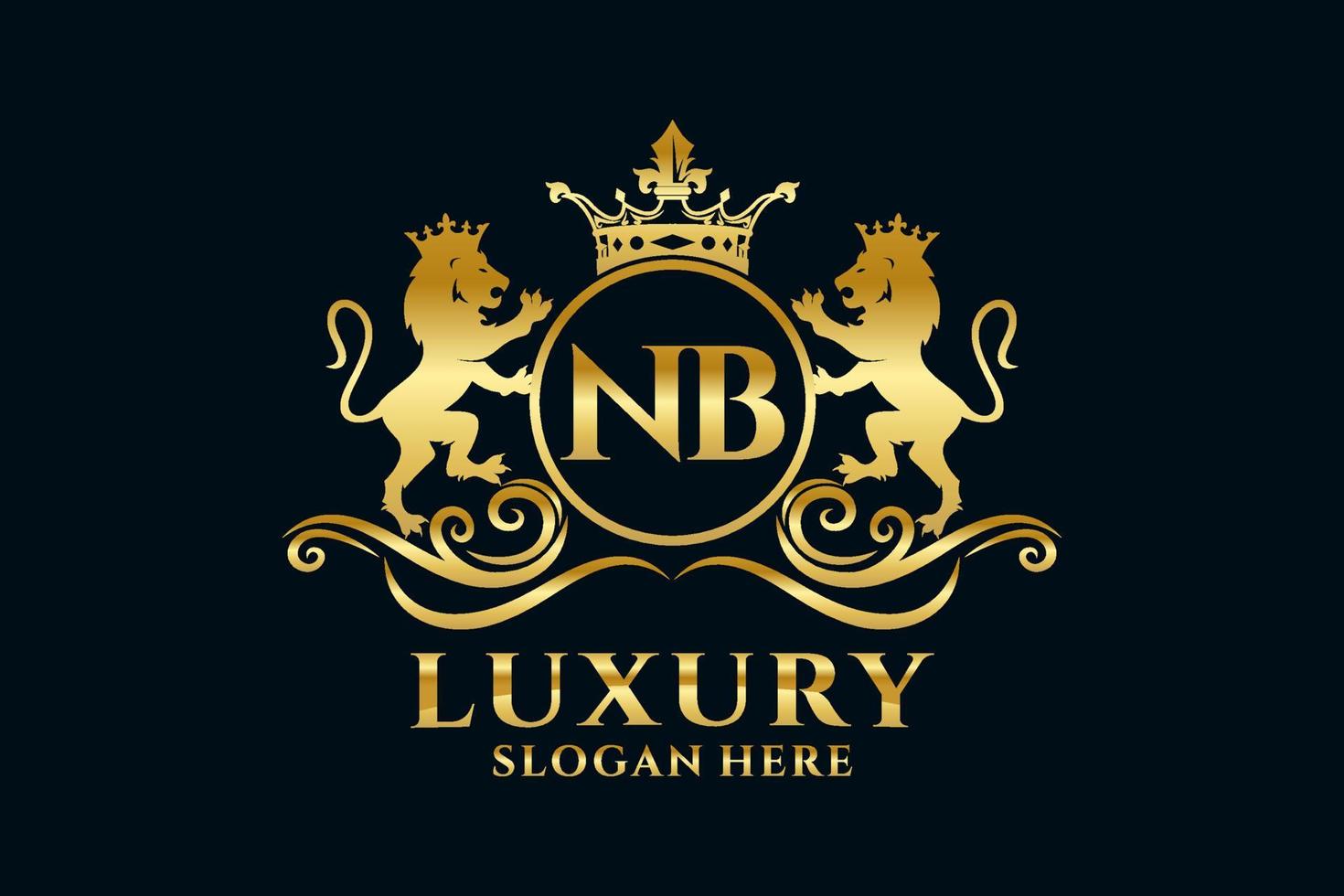 Initial NB Letter Lion Royal Luxury Logo template in vector art for luxurious branding projects and other vector illustration.