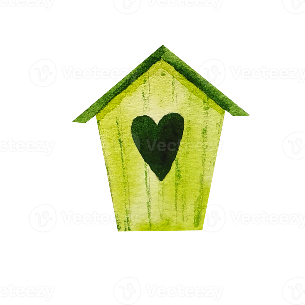 Watercolor green wood birdhouse png