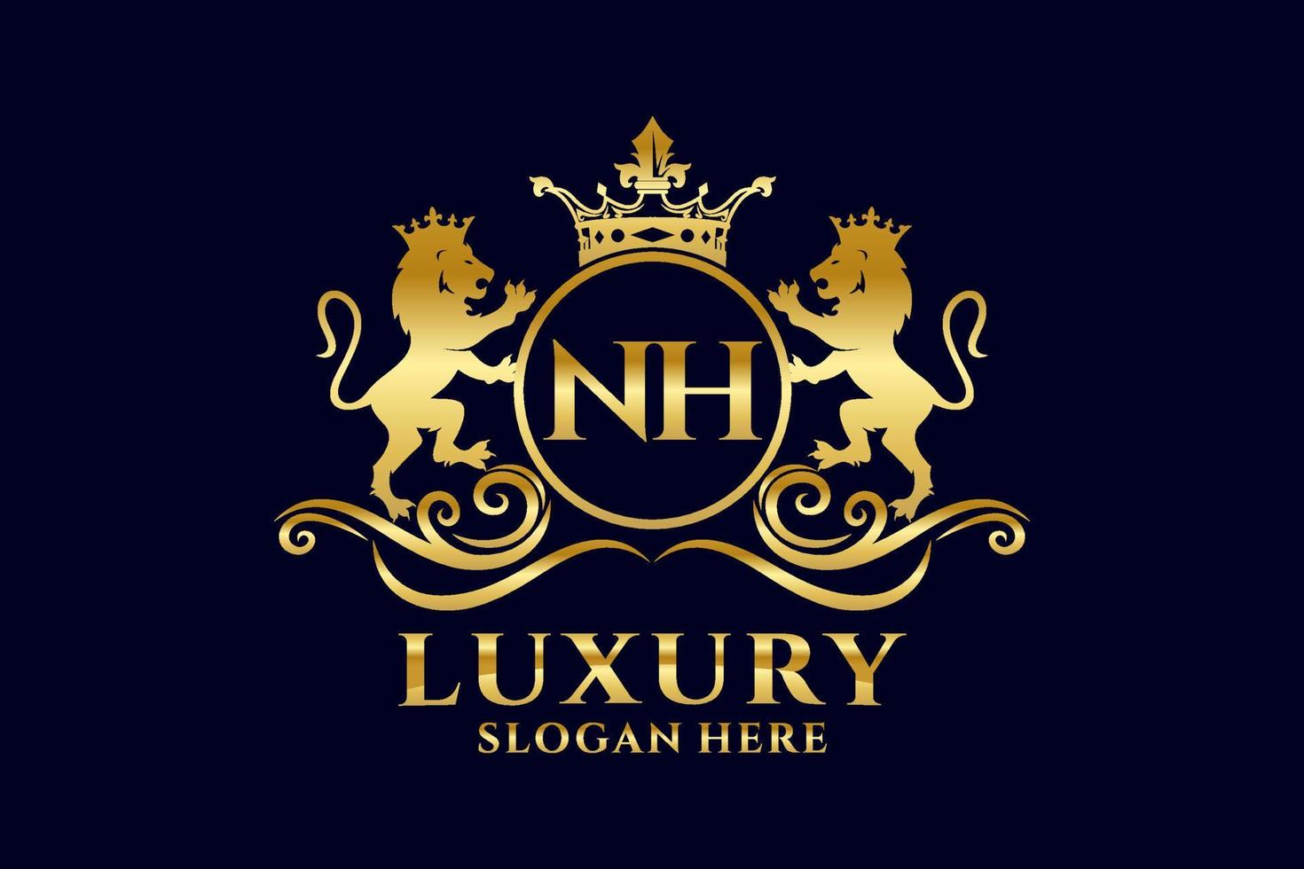 Initial NH Letter Lion Royal Luxury Logo template in vector art for luxurious branding projects and other vector illustration.