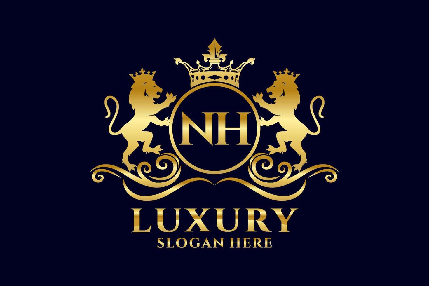 Initial NH Letter Lion Royal Luxury Logo template in vector art for luxurious branding projects and other vector illustration.