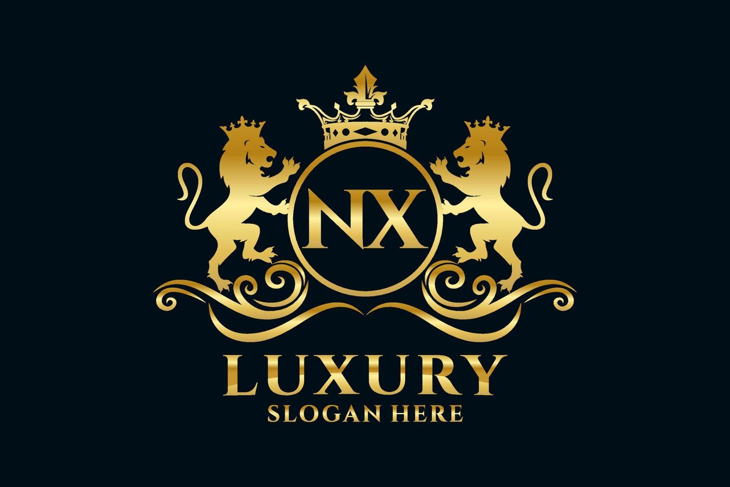 Initial NX Letter Lion Royal Luxury Logo template in vector art for luxurious branding projects and other vector illustration.