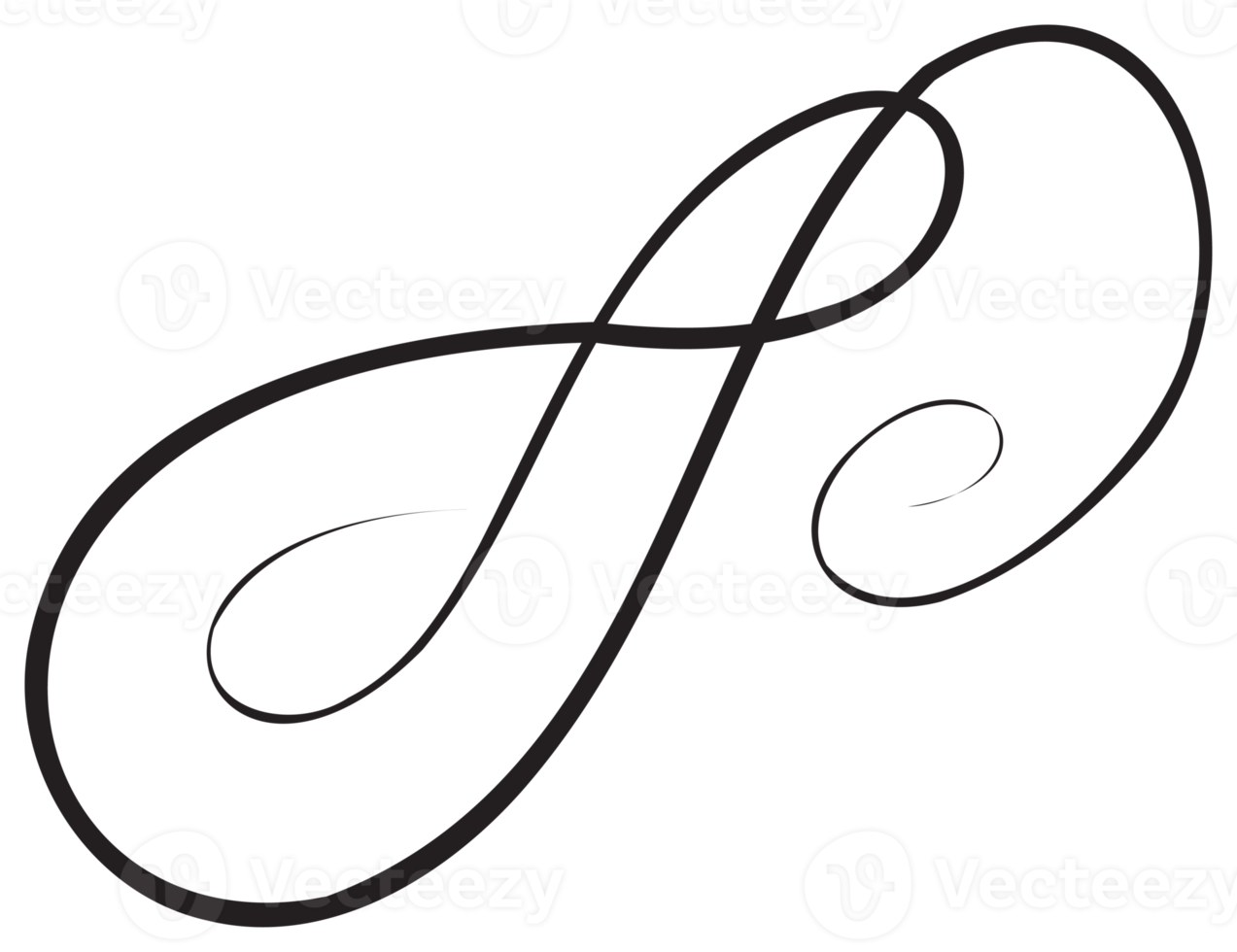 Calligraphic design element with black thin line. PNG with transparent background.