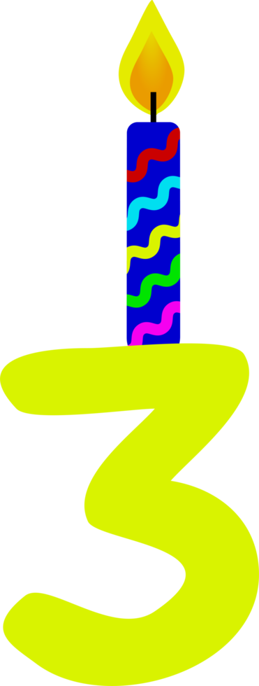 Number Three. Birthday Candle Design. Third Birthday Celebration Hand Drawn Illustration png