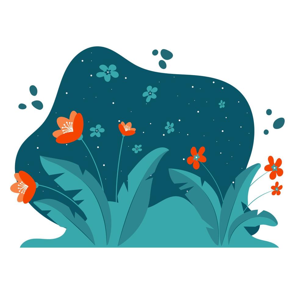 Abstract plants in flat style. Orange flowers. flower composition vector