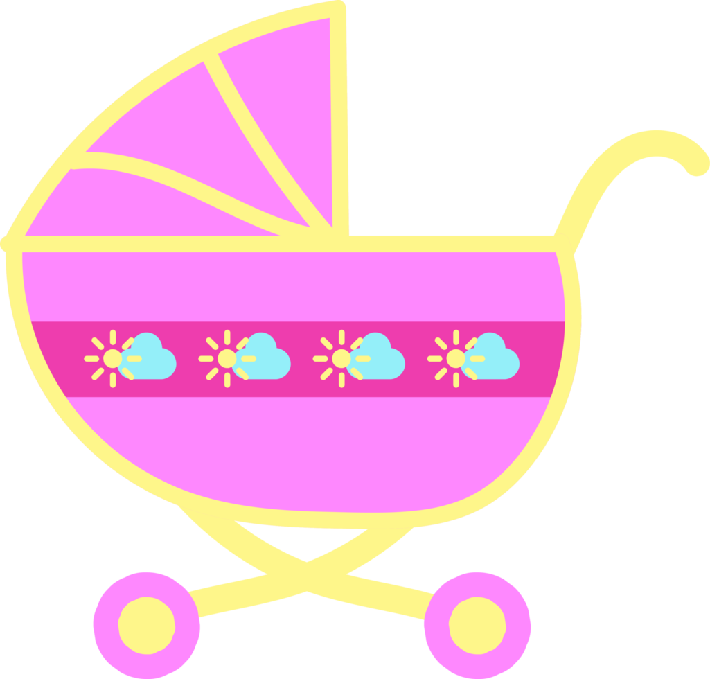 hand- getrokken tekenfilm baby wandelwagen png