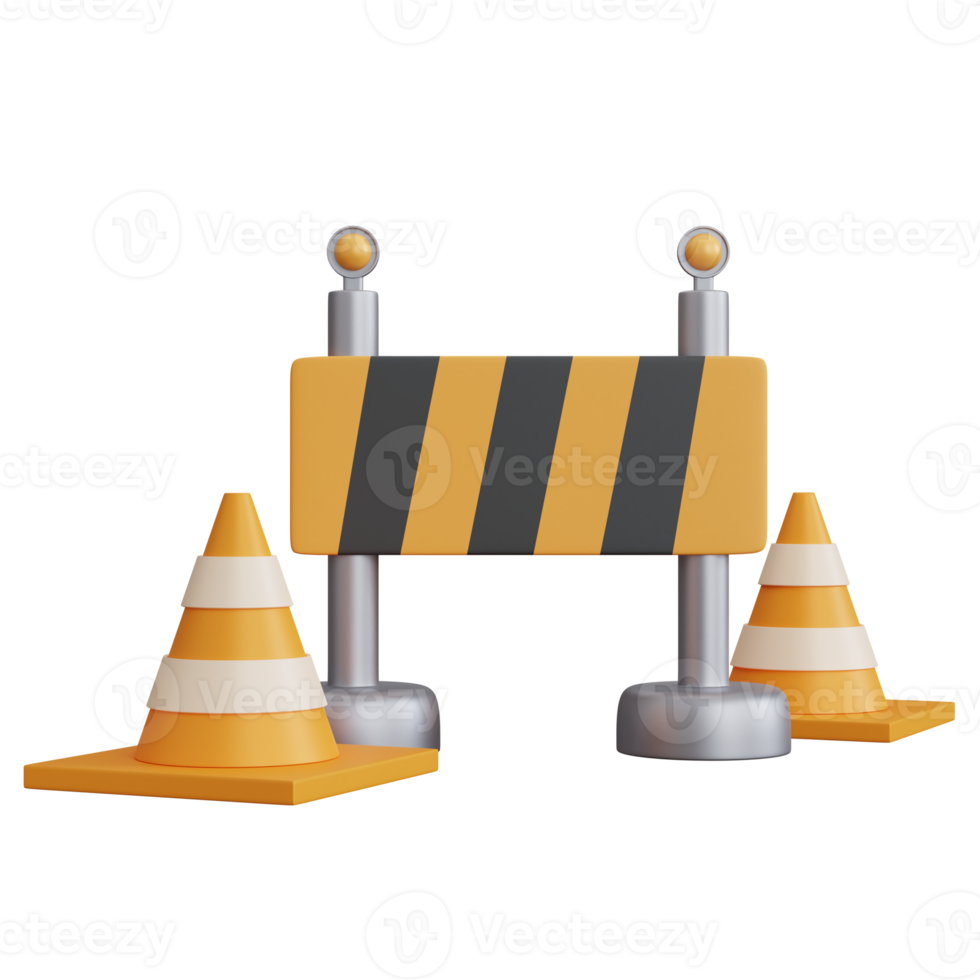 3d rendering road block with two traffic cone isolated png