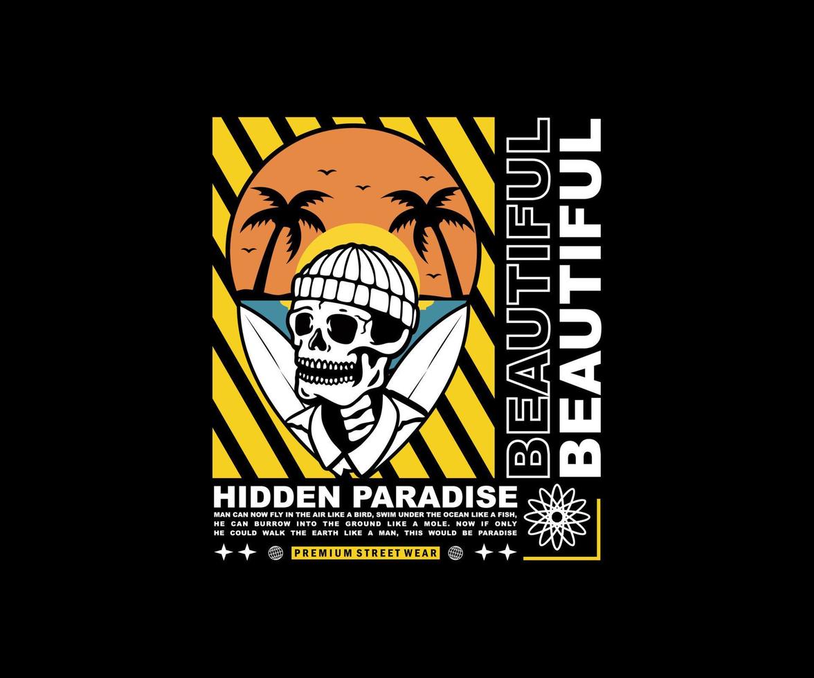 Hidden Paradise Sunset On Beach. Aesthetic Graphic Design for T shirt Street Wear and Urban Style vector