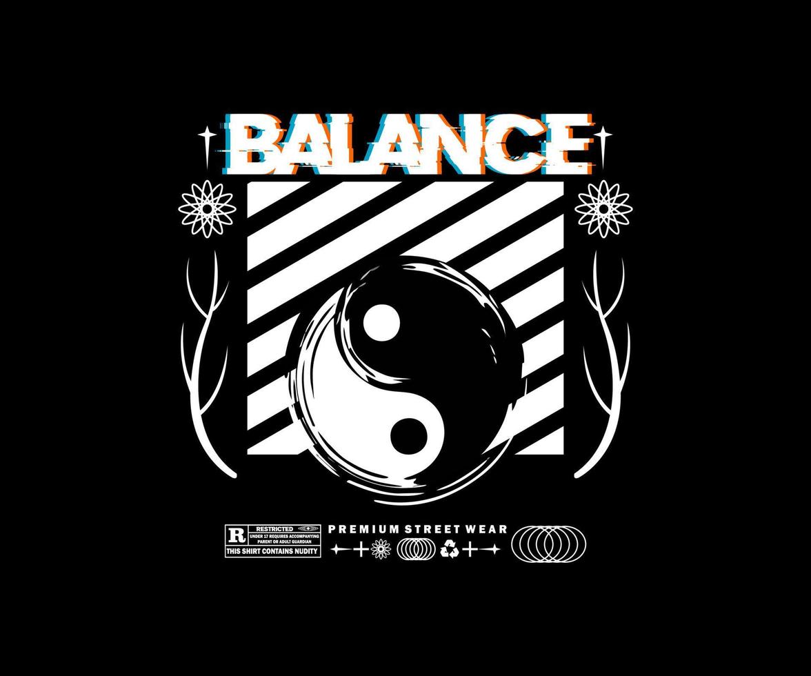 equilibrar el diseño gráfico estético yin yang para la ropa de calle de camisetas y el estilo urbano vector