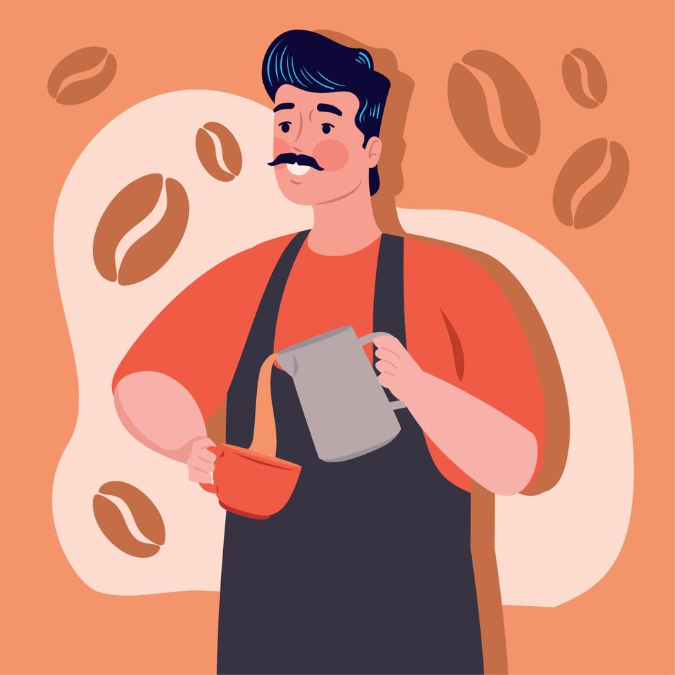 coffee shop barista with teapot vector