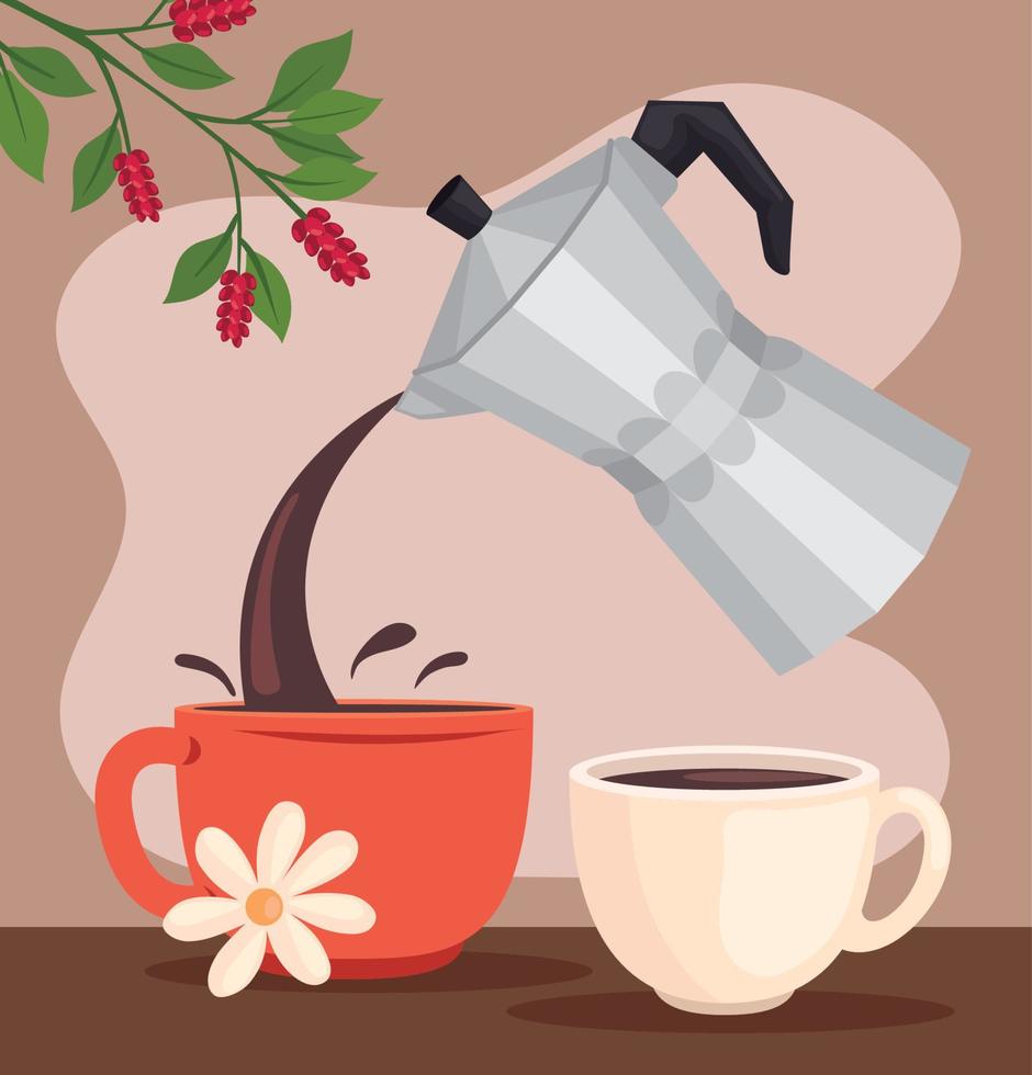 coffee cups and kettle vector
