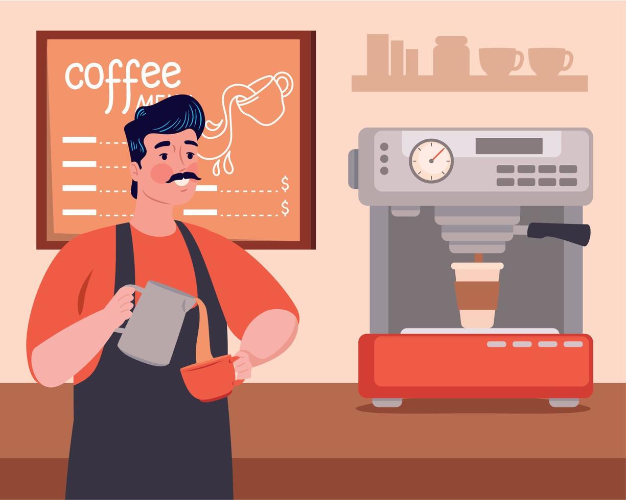 etiqueta de menú de café con barista vector