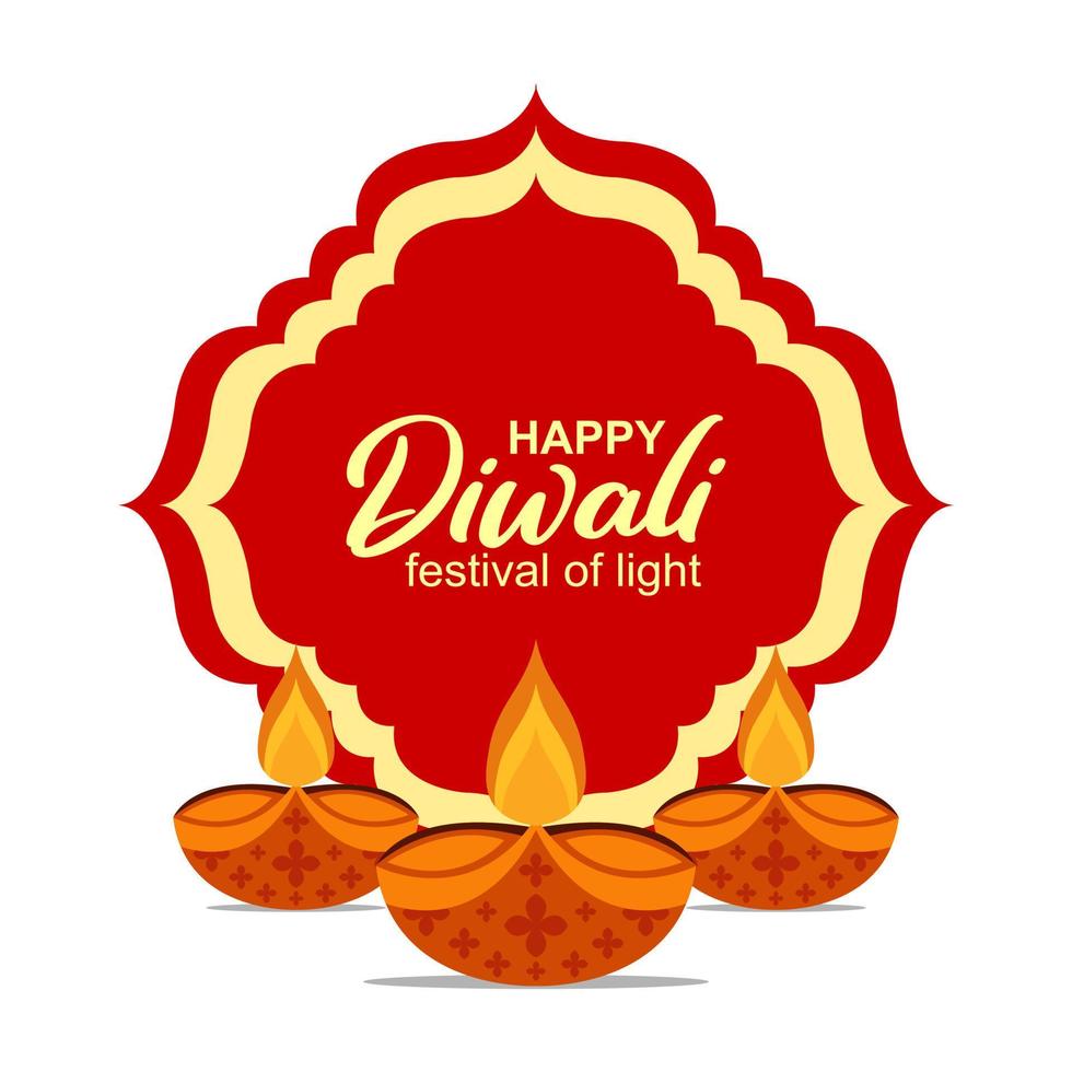 Happy Diwali Hindu festival banner, card. Burning diya illustration, background for Indian festival of light vector