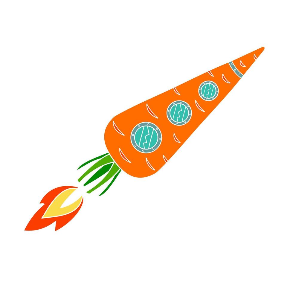 Carrots in the form of a space rocket. vector