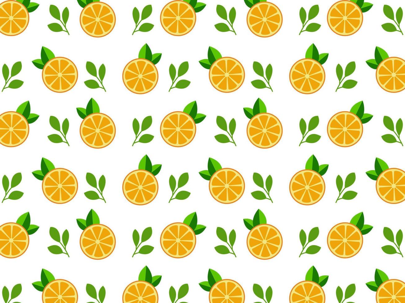 fondo de patrón sin costuras con pieza de rodaja de naranja de fruta y hoja. se puede usar para empaquetar, envolver papel, tarjetas de felicitación, pegatinas, telas e impresiones. vector