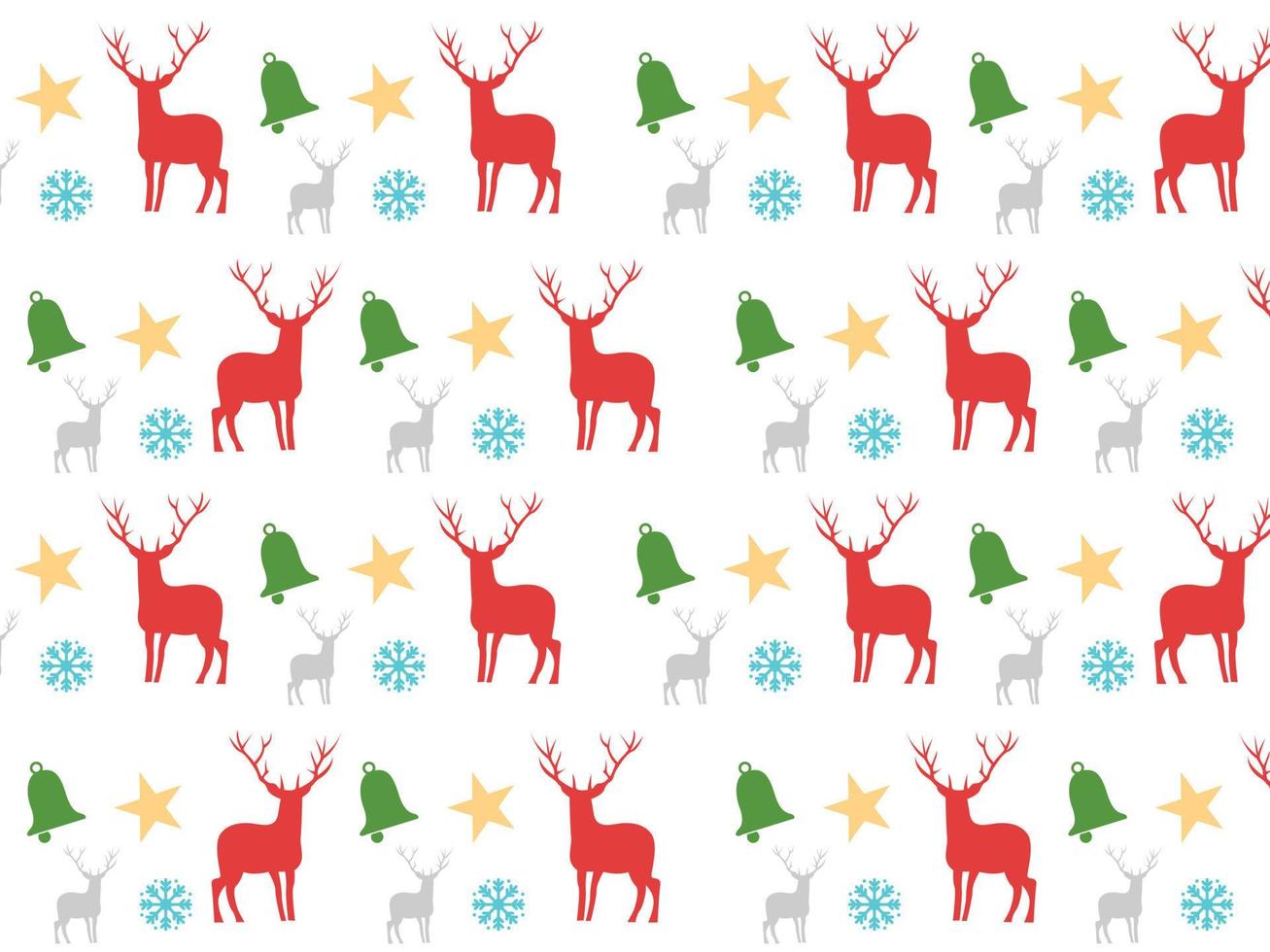 Seamless pattern isolated white Background with  deer, star, bell and snowflakes. The design used for printing, background, gift wrapping, baby clothes, textile, vector illustration