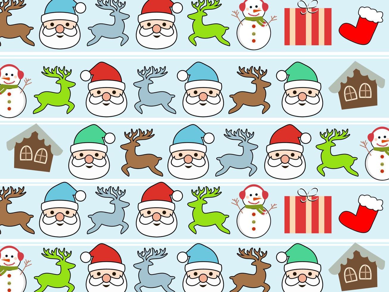Seamless vector pattern with santa claus, gift box, deer, of Happy New Year and Christmas. For gifts wrap, background, fabric, decoration, and etc