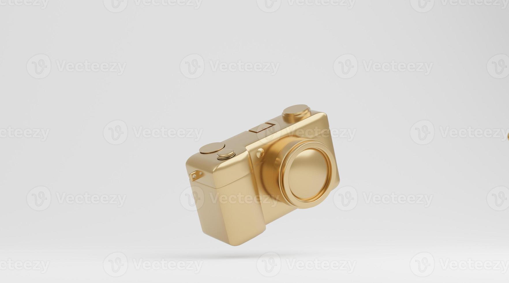 Gold camera on white background, technology concept. 3d rendering photo