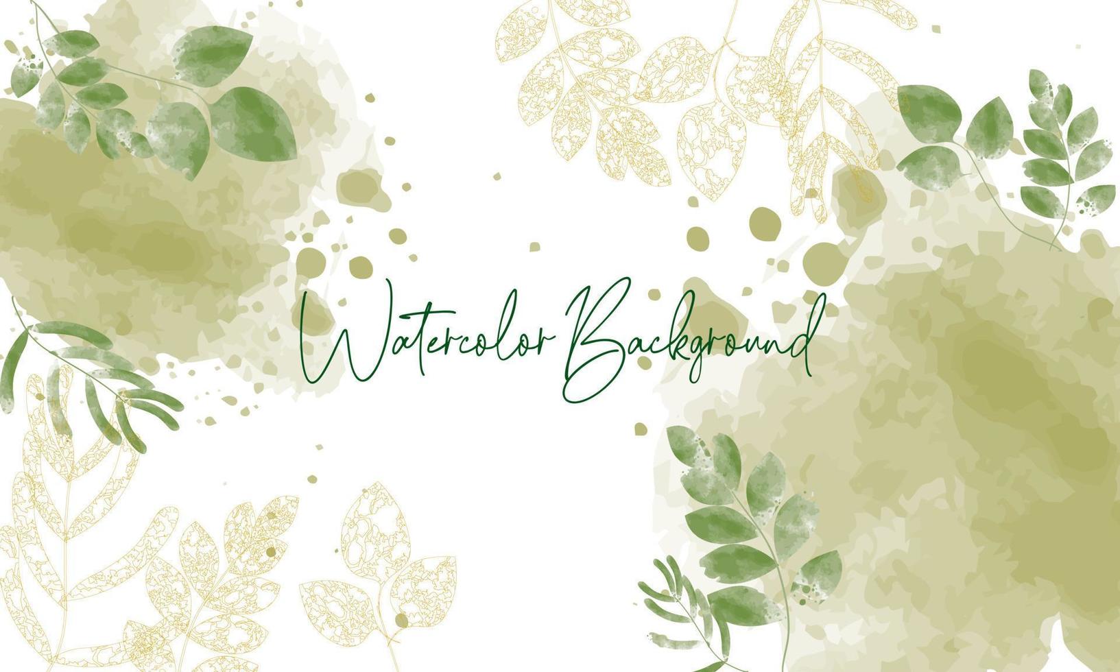 watercolor green leaves on splash background wedding or birthday invitation card template. Watercolor background with green leaves. Vector illustration