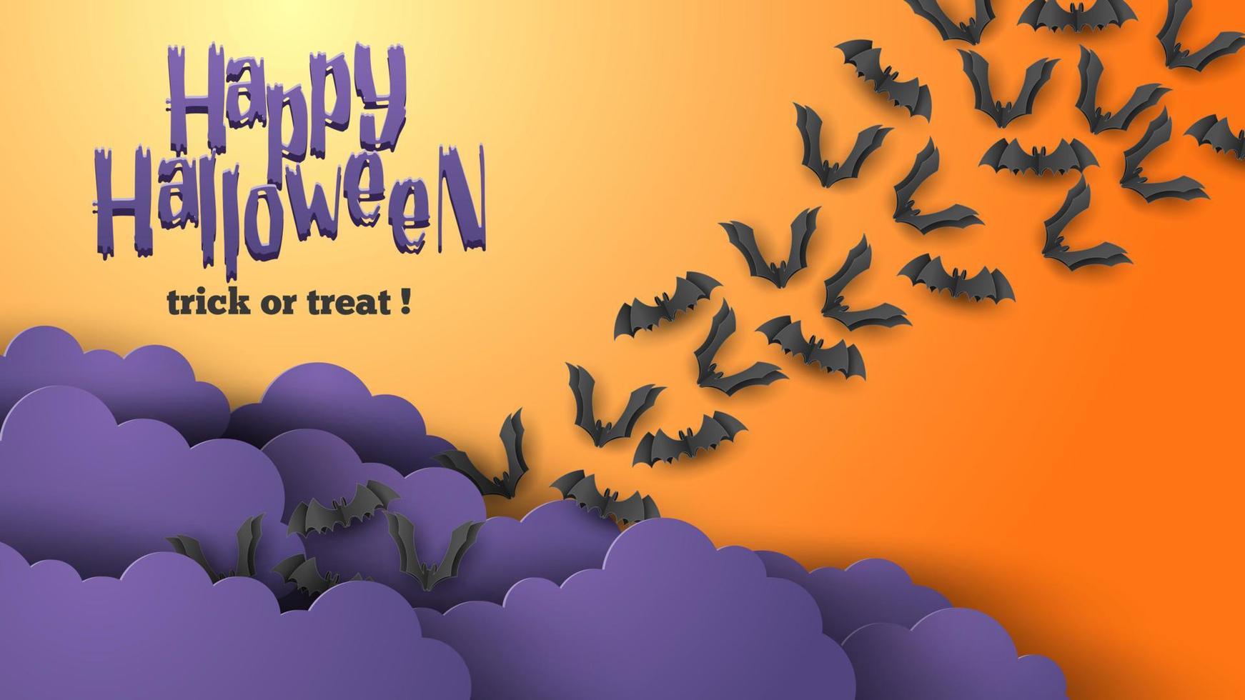 Happy Halloween banner greeting card background in paper cut style. Vector Illustration