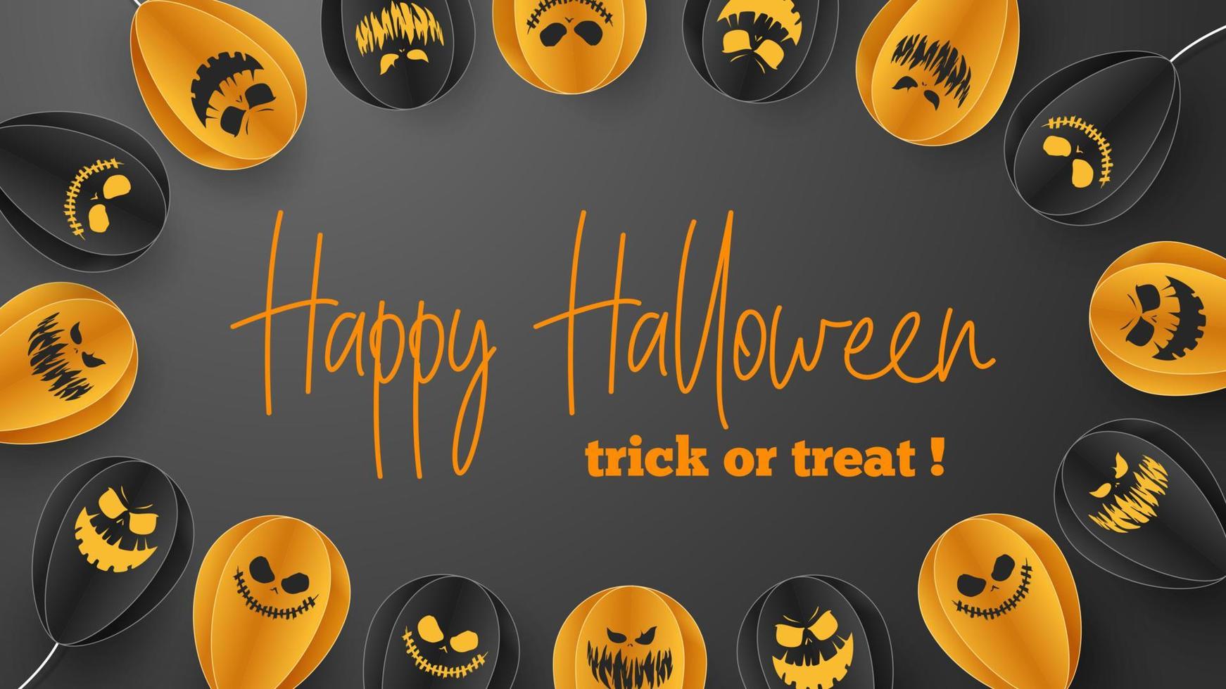 Happy Halloween banner greeting card background in paper cut style. Vector Illustration