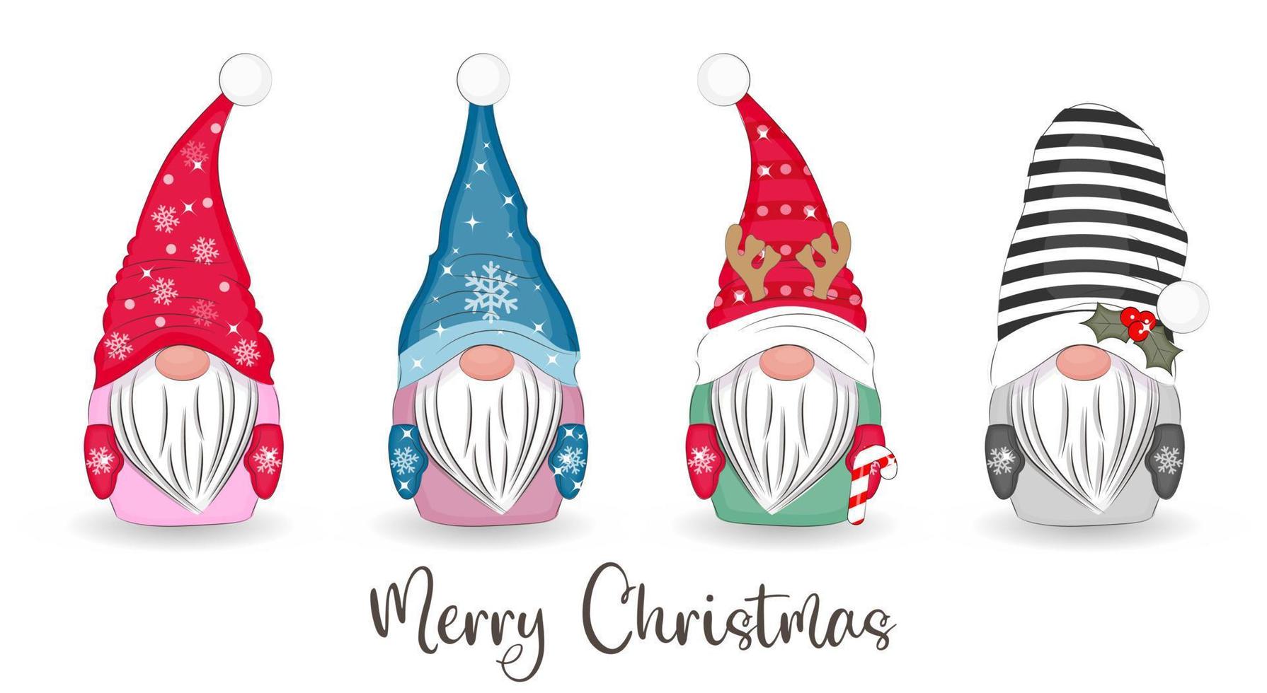 conjunto de lindos gnomos navideños ilustración vectorial vector