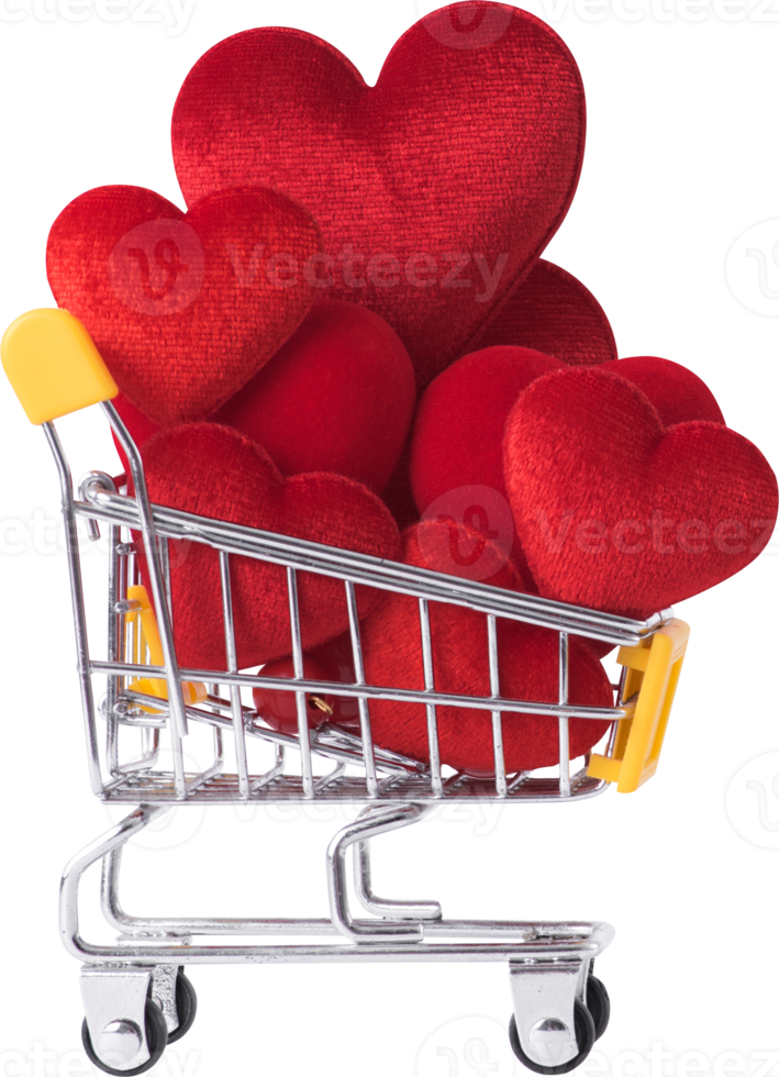 Red and pink Heart Shape on shopping cart for love wedding and valentines day png