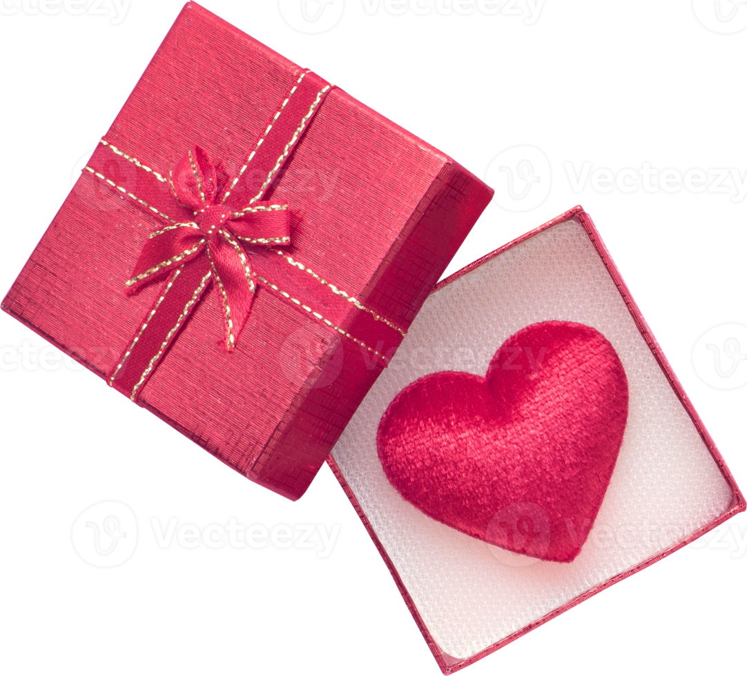 Gift box and red heart for love wedding or valentines day png