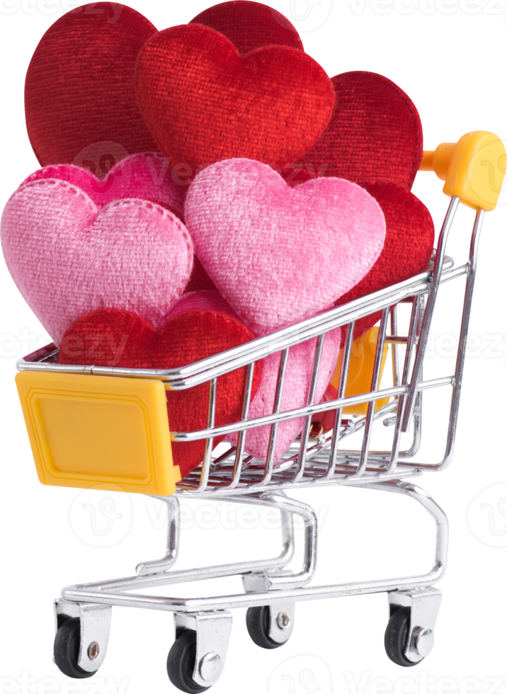 Red and pink Heart Shape on shopping cart for love wedding and valentines day png