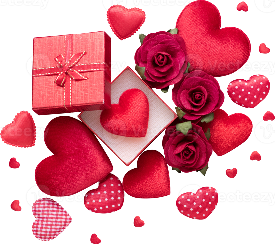 Free Gift box and red heart rose for love wedding or valentines day  12591224 PNG with Transparent Background