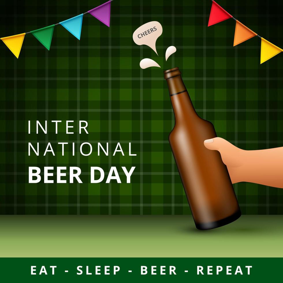 International Beer Day, on August. Cheers with clinking beer mugs conceptual. vector illustration.