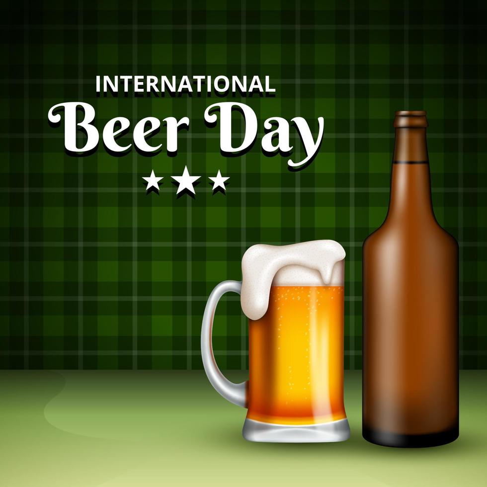 International Beer Day, on August. Cheers with clinking beer mugs conceptual. vector illustration.