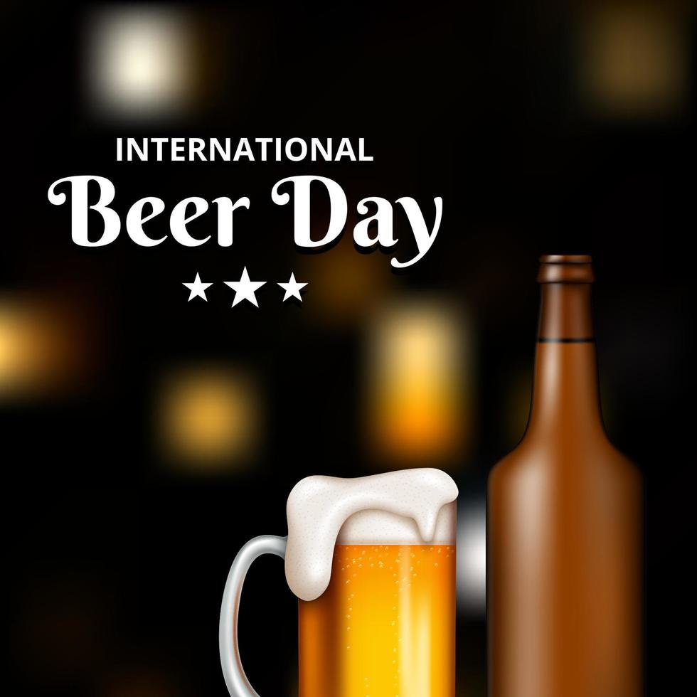 International Beer Day, on August. Cheers with clinking beer mugs conceptual. vector illustration.