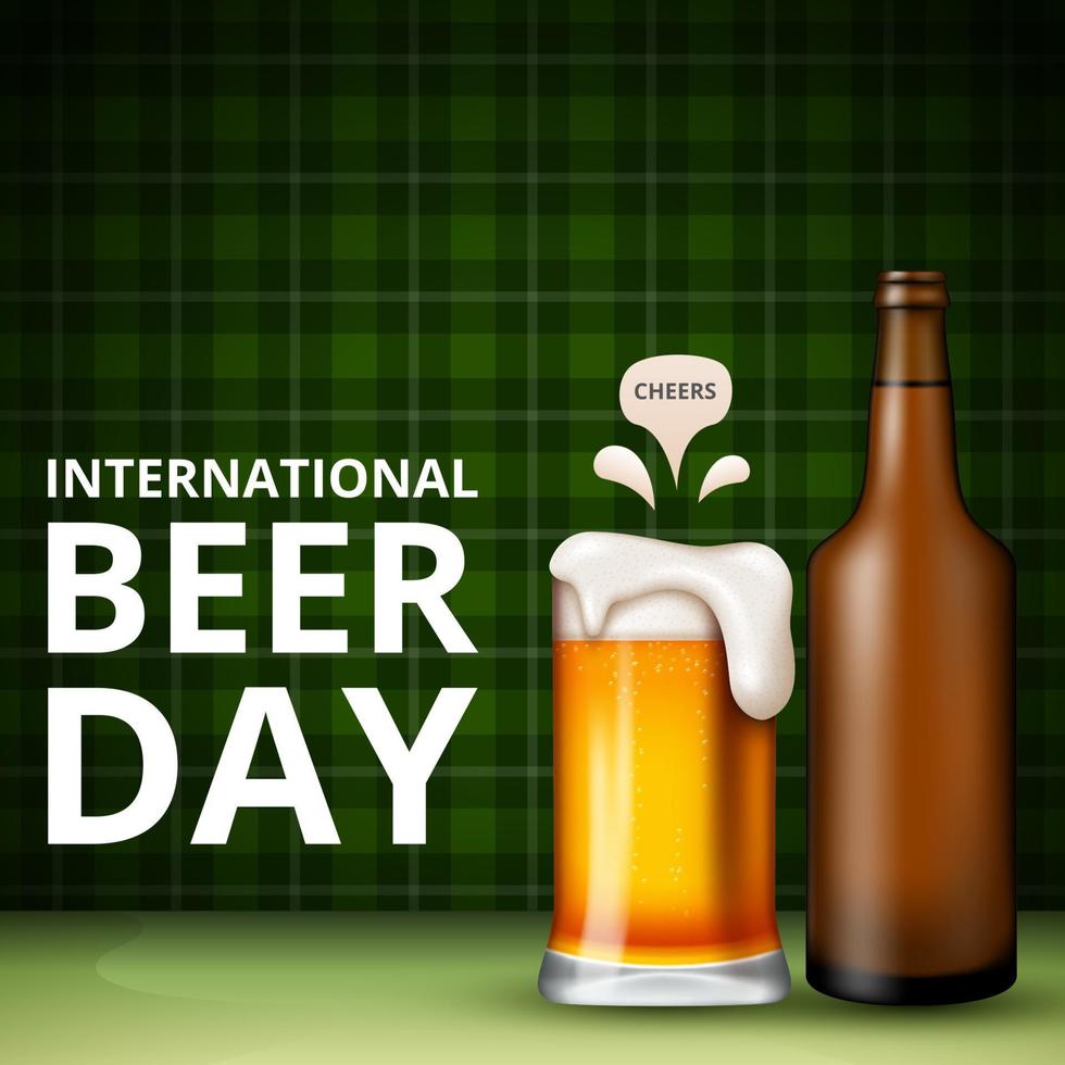 International Beer Day, on August. Cheers with clinking beer mugs conceptual. vector illustration.