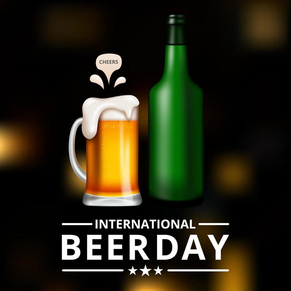 International Beer Day, on August. Cheers with clinking beer mugs conceptual. vector illustration.