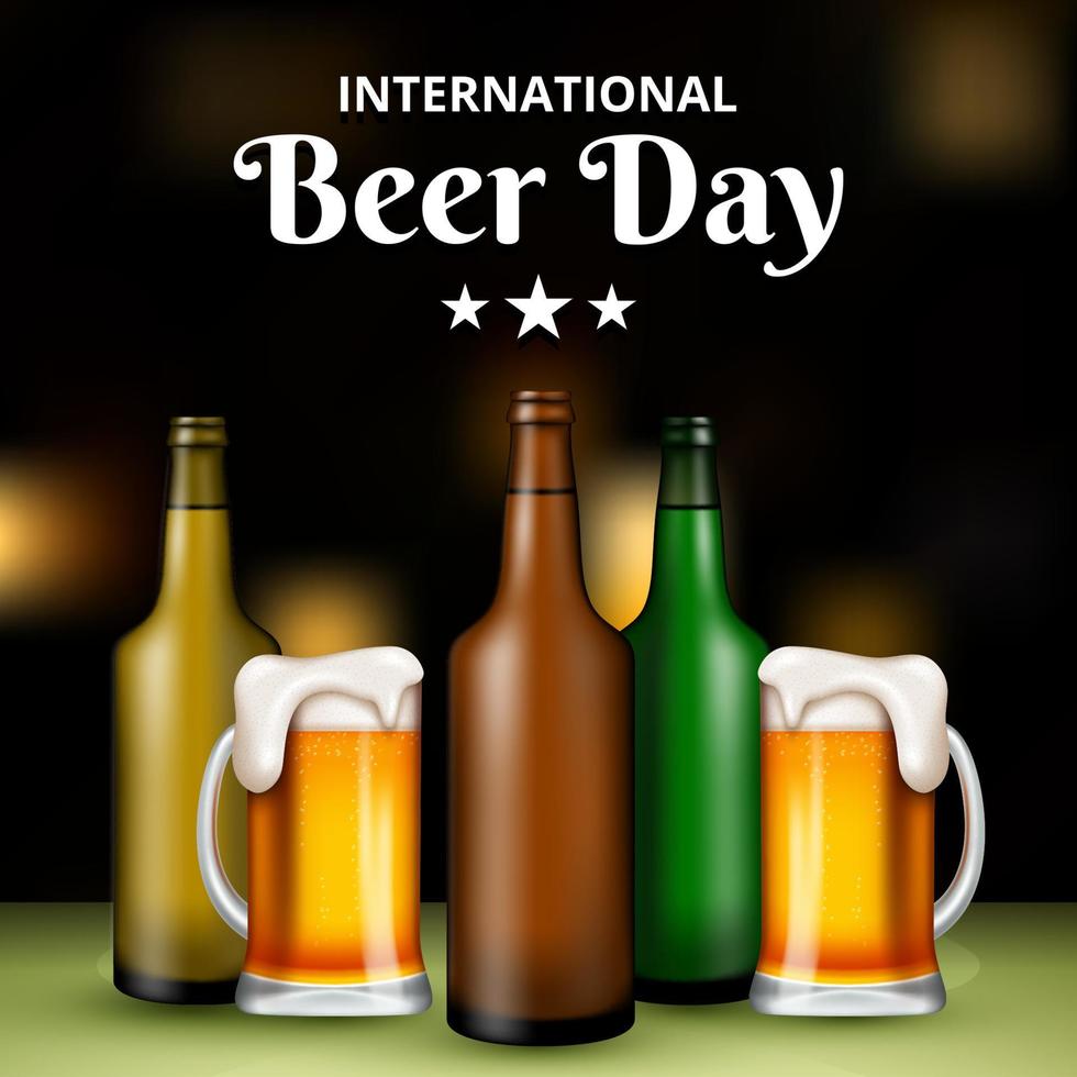 International Beer Day, on August. Cheers with clinking beer mugs conceptual. vector illustration.