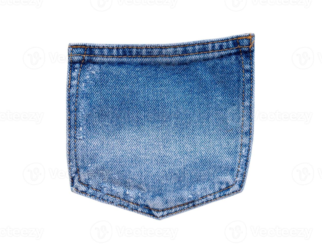 Blue denim jeans back pocket isolated on white background photo