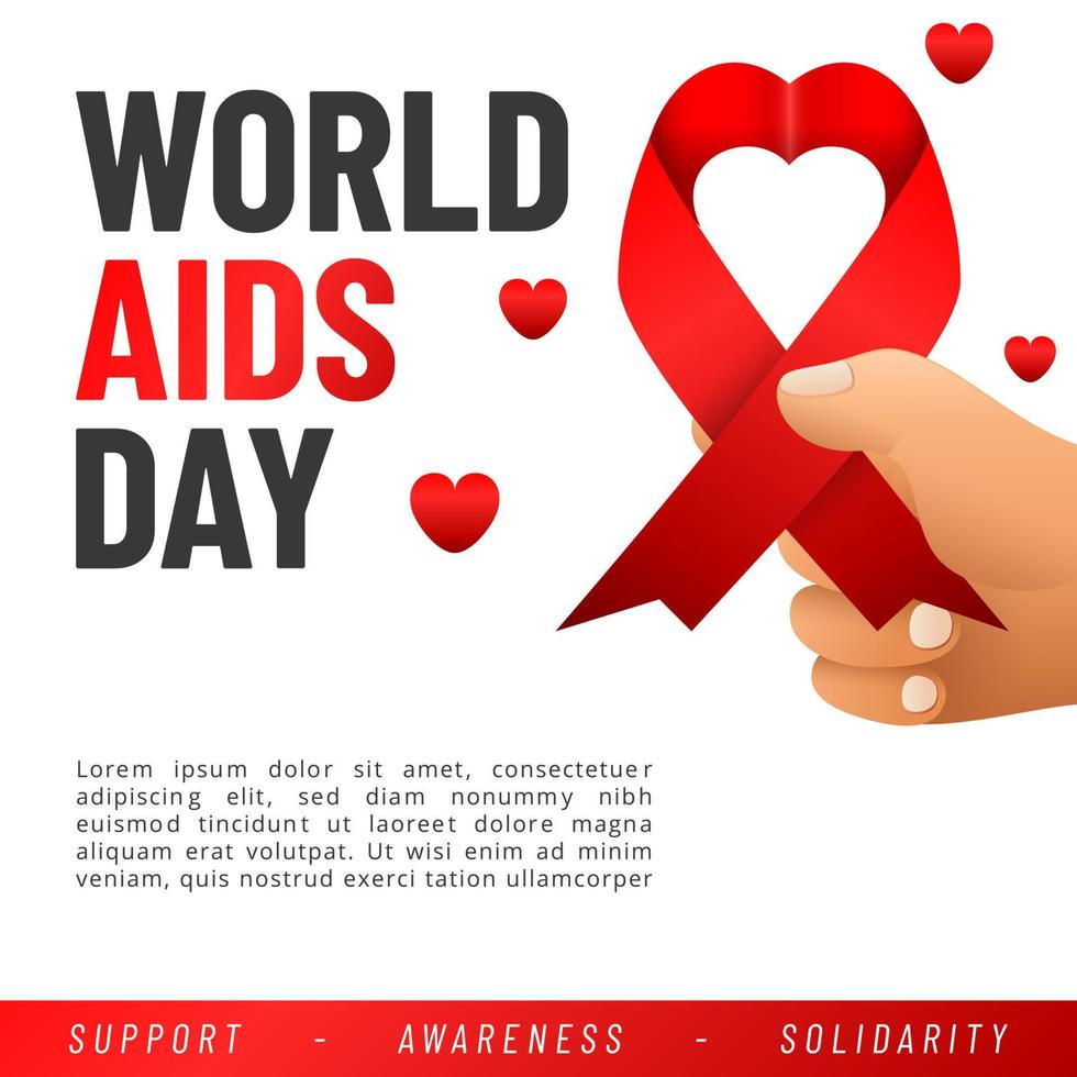 World AIDS day poster. Aids Awareness Red Ribbon. Vector illustration.