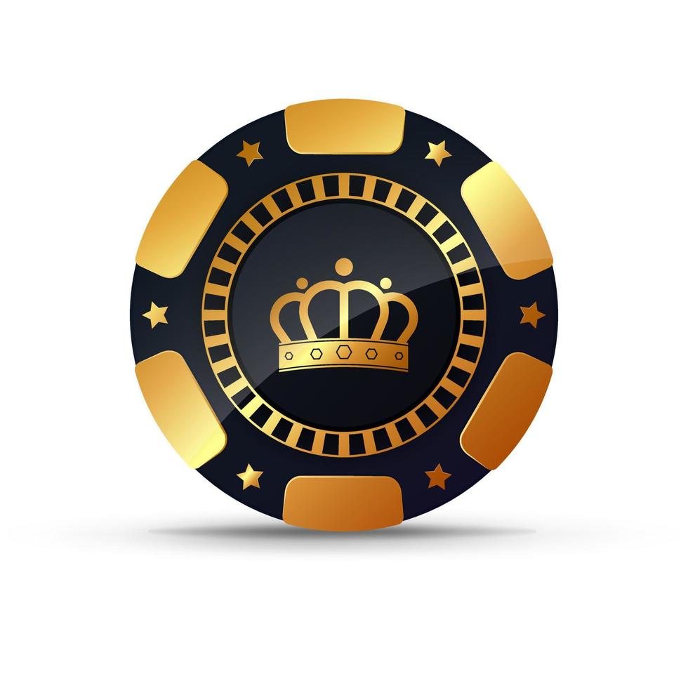 Chips for poker, gambling. Golden chip with the image of the crown vector