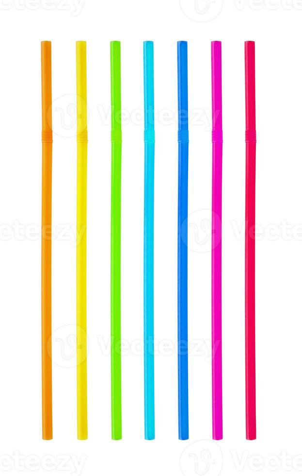 colorful plastic straw set isolated on white background photo